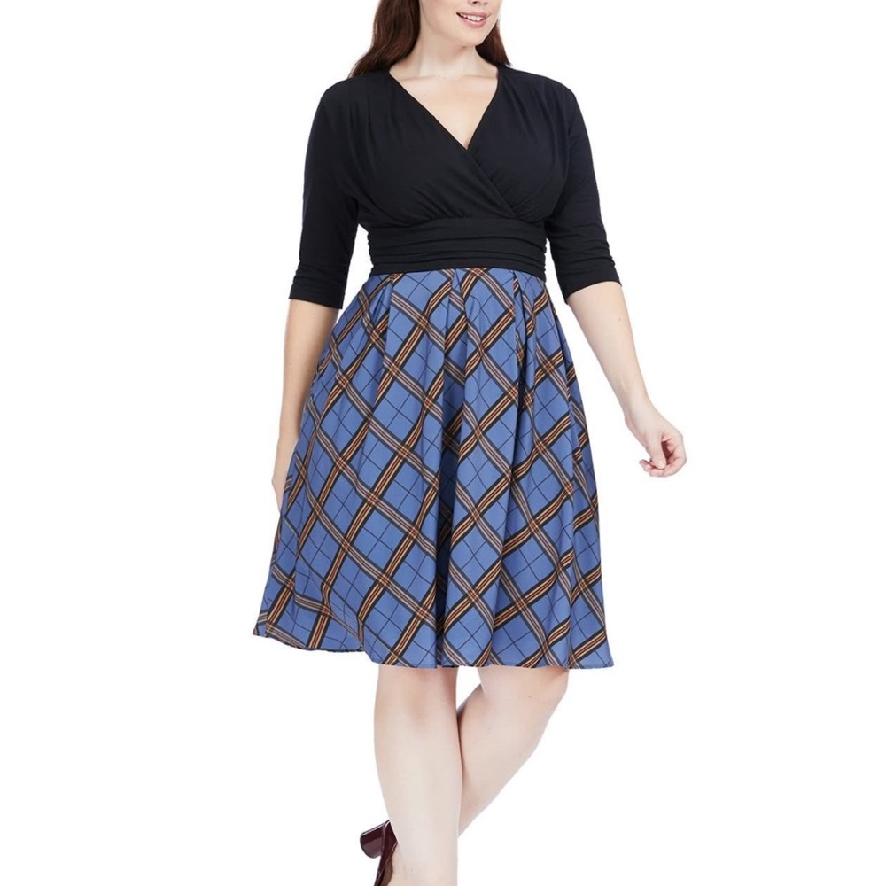 Eshakti blue plaid twofer dress Size 24w